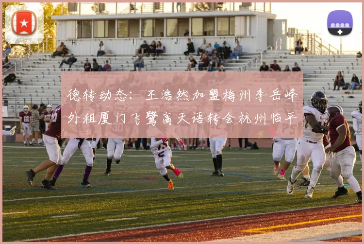 德转动态：王浩然加盟梅州李岳峰外租厦门飞鹭高天语转会杭州临平吴越